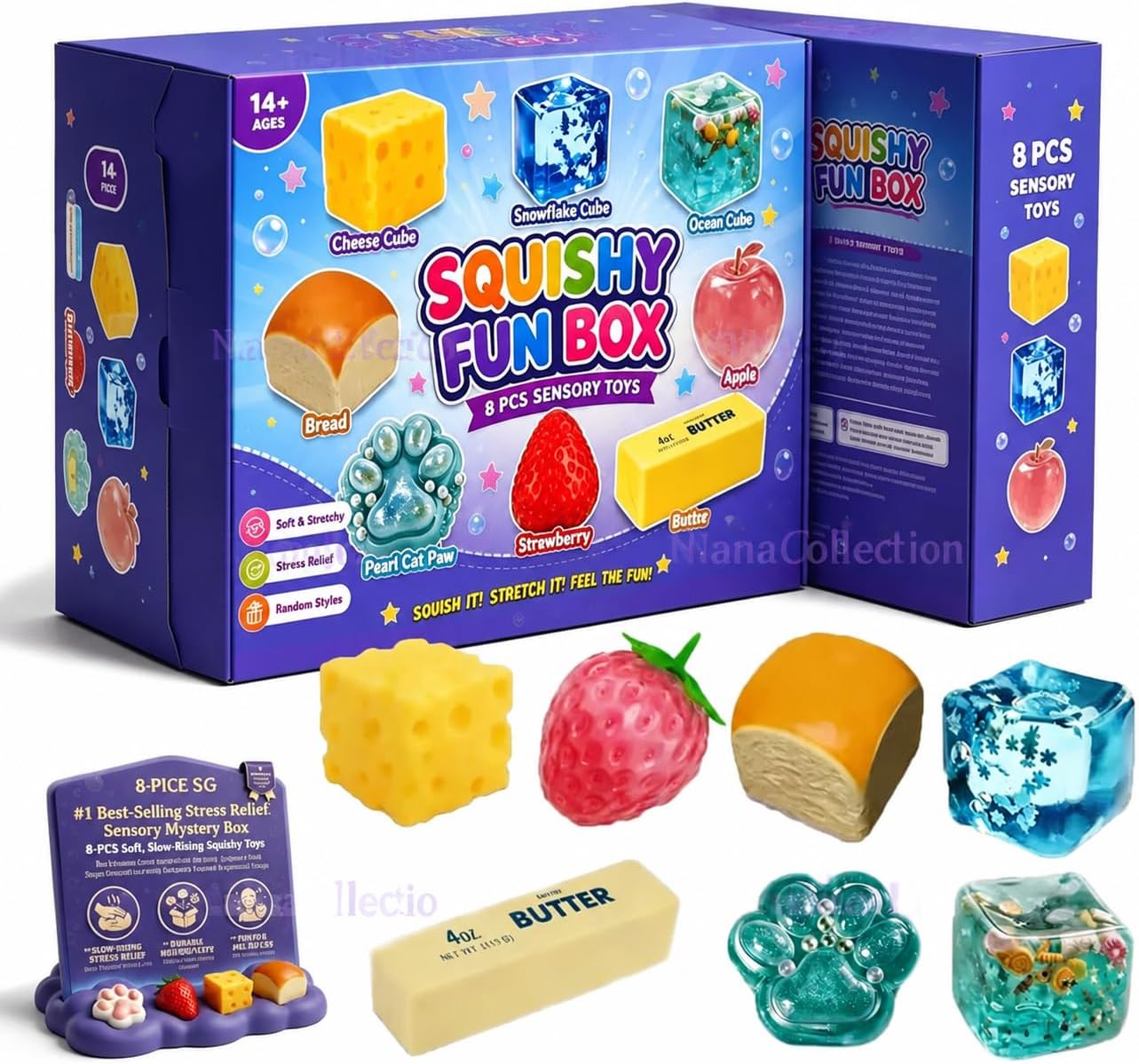 8-Piece Set Mystery Squishy Box Malt Sugar Stress Relief Fidget Toys